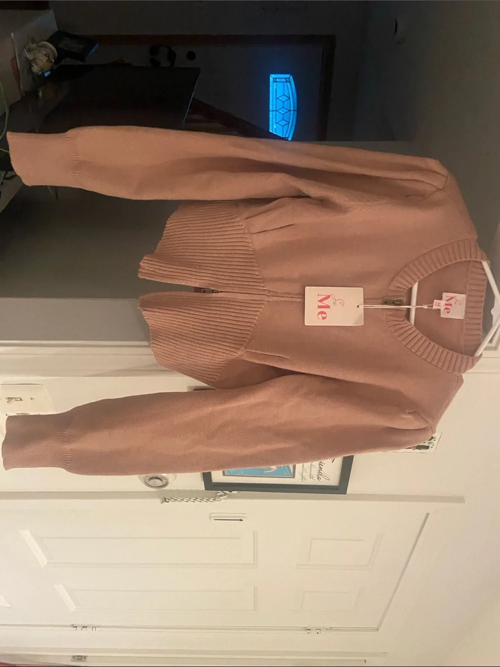 ME Makeover Essentials Cropped Ribbed Mauve Tan Cardigan